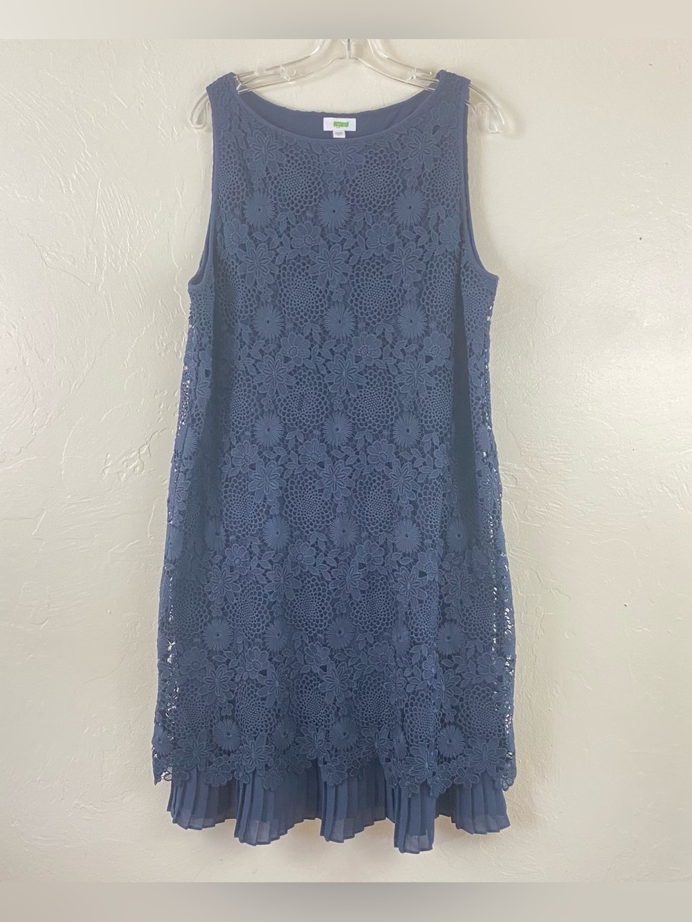 J. Jill Large Navy Blue Lace Eyelet Scoop Neck Sleeveless Pleaded Hem Midi Dress